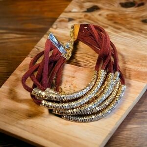 Red and Gold Leather Bracelet